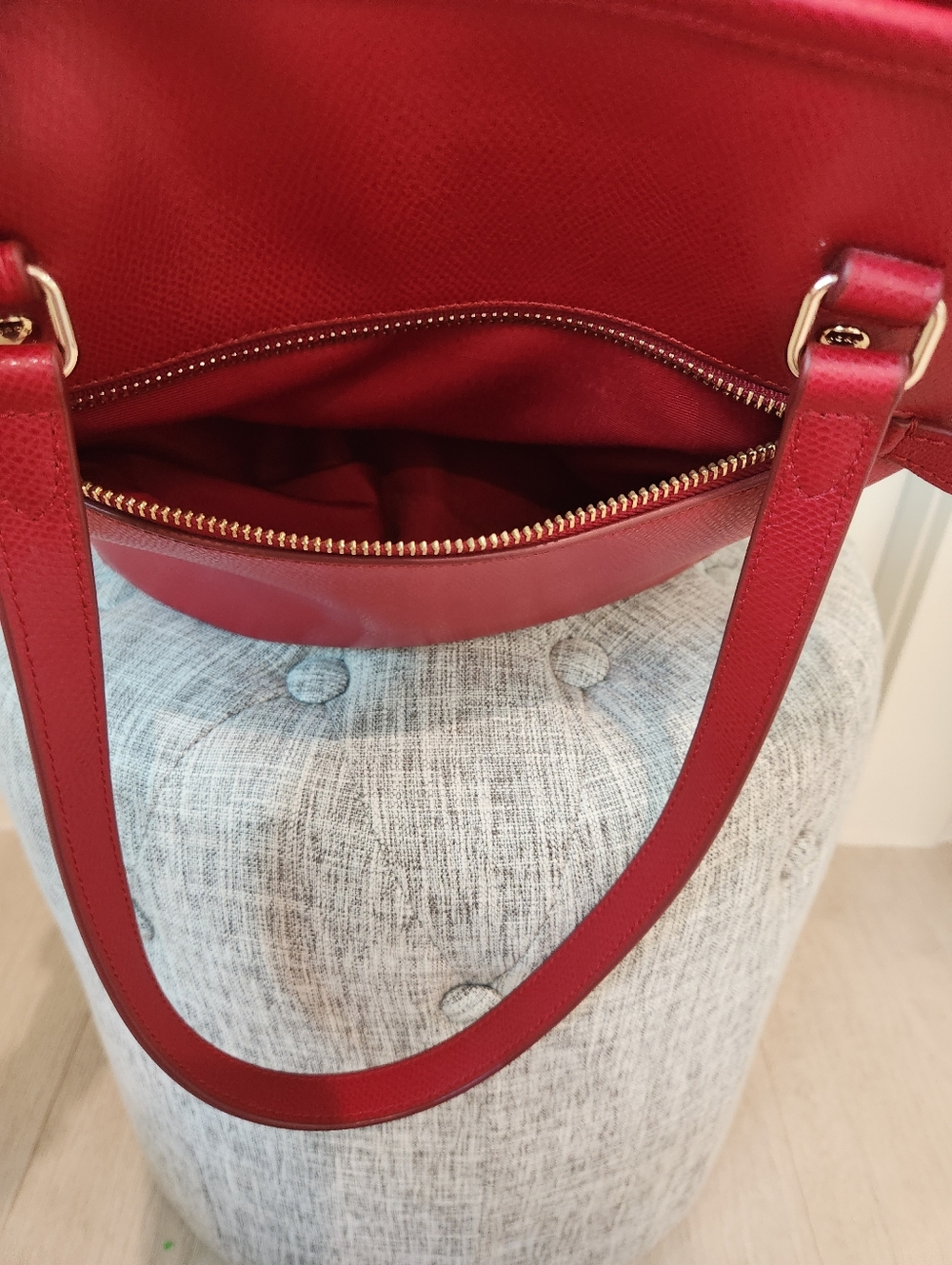 Coach Red Leather Tote Bag with Gold Accent - Picture 8 of 10